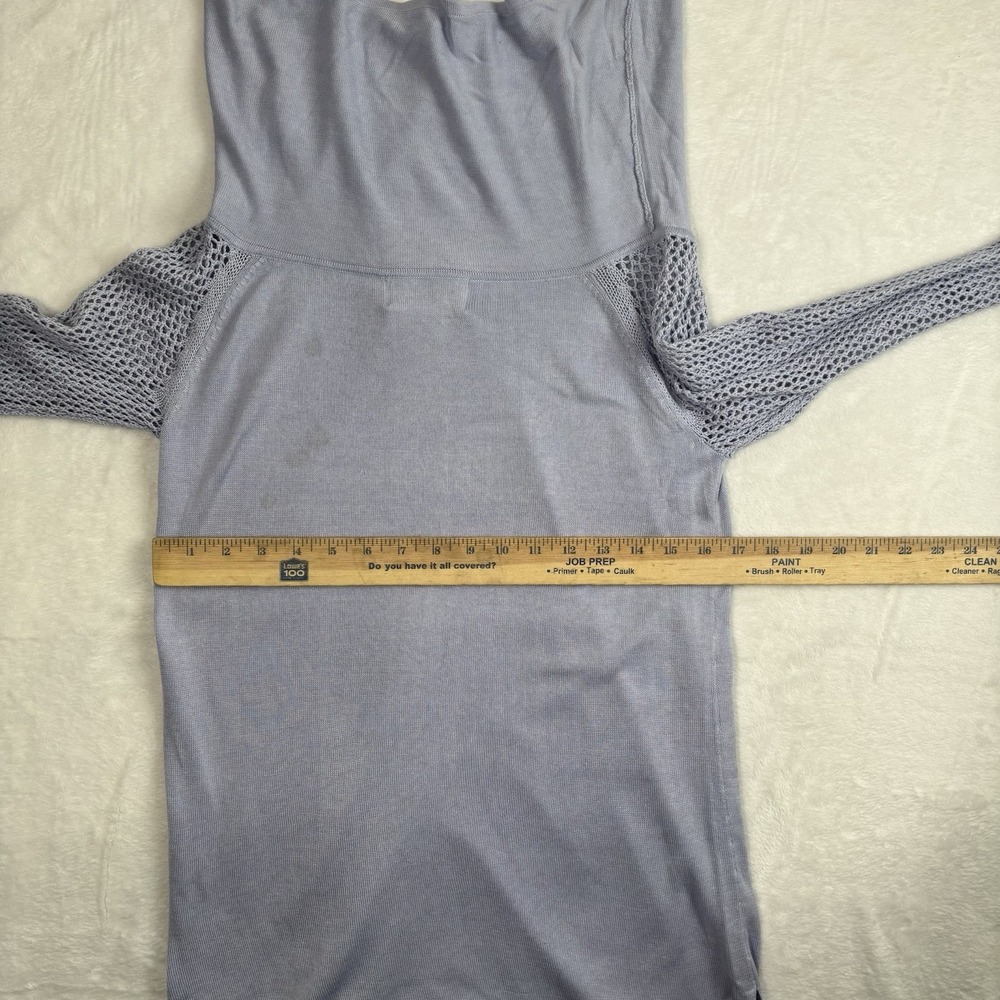 VTG Bloomingdale's Pullover Mesh Long‎ Sleeve Blue Silk Blouse Women's S Stain - Picture 4 of 4